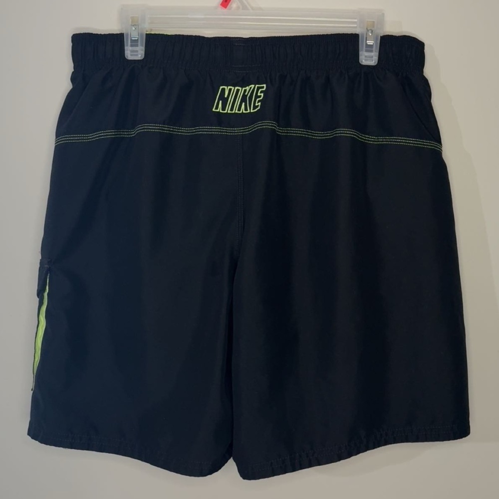 Nike men’s black green swim shorts board shorts Large spell out drawstring